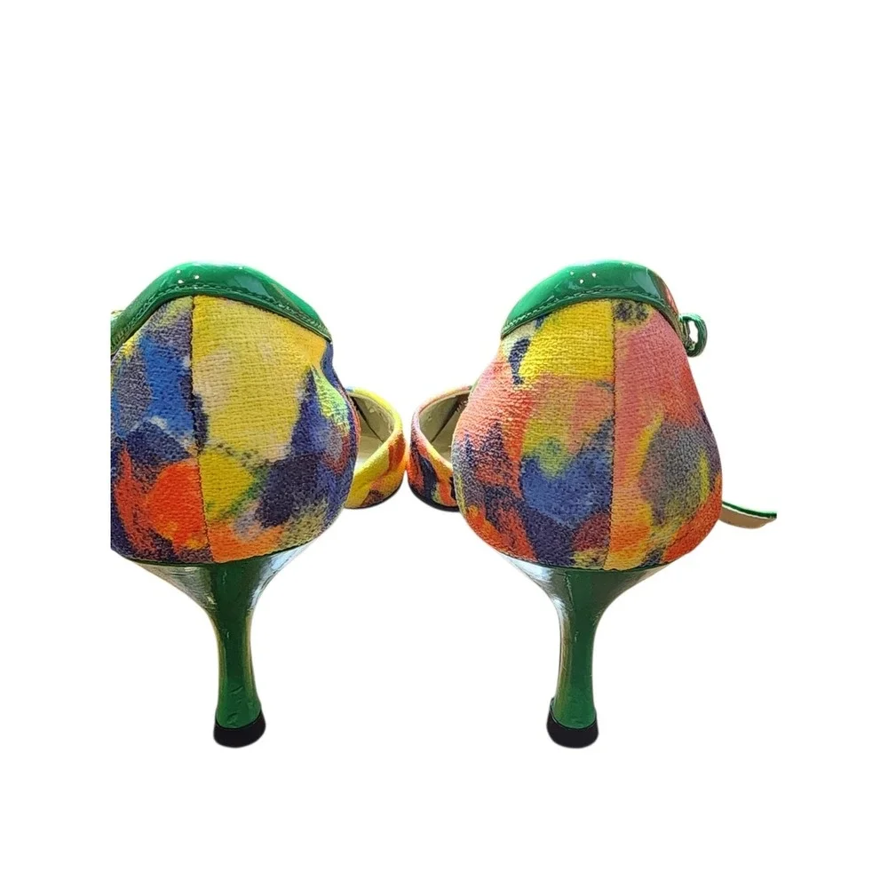Ellen Tracy Erin Kitten Heels Women 7M Multi Color Abstract Floral Artistic Chic